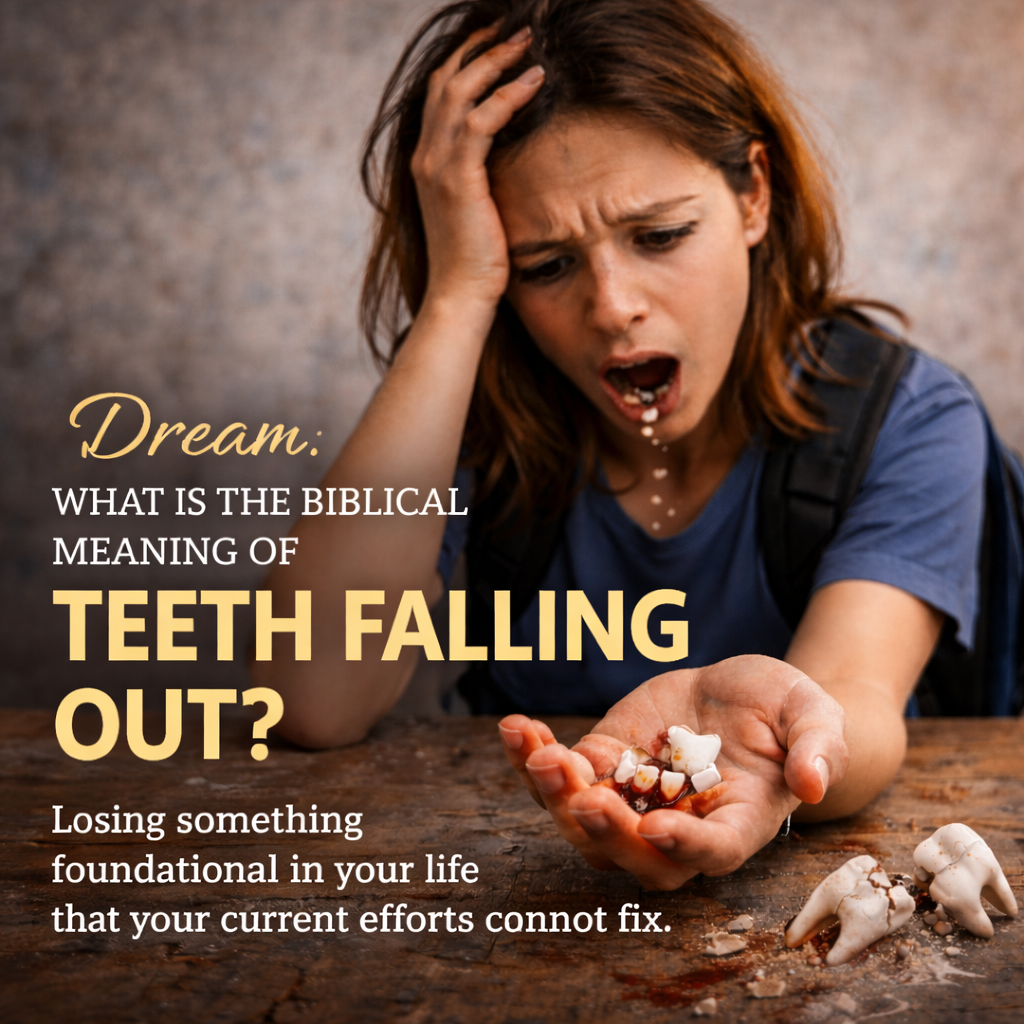 Teenage girl looking shocked as teeth fall into her hand, symbolizing loss of something foundational in life